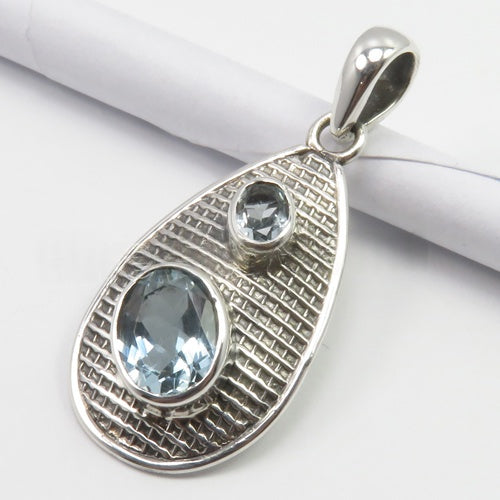 Aquamarine Button Teardrop Pendant
