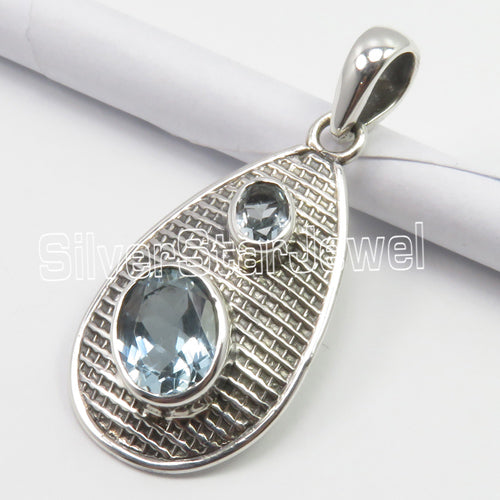 Aquamarine Button Teardrop Pendant